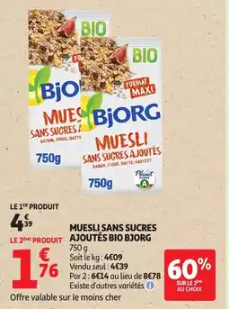 Auchan Muesli sans sucres ajoutés bio bjorg offre