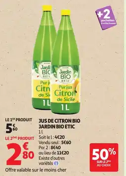 Auchan JARDIN BIO ETIC Jus de citron bio offre