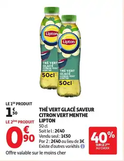 Auchan LIPTON Thé vert glacé saveur citron vert menthe offre