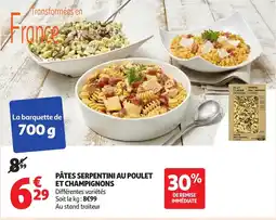 Auchan Pâtes serpentini au poulet et champignons offre