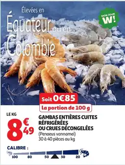 Auchan Gambas entières cuites réfrigérées ou crues décongelées offre