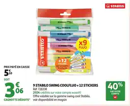 Auchan STABILO 9 swing coolfluo +12 stickers offre