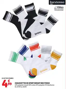 Auchan INEXTENSO Chaussettes de sport enfant offre