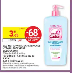 Intermarché Contact CADUM Eau nettoyante sans rinçage hypoallergénique bébé offre