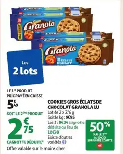 Auchan Supermarché LU Cookies gros éclats de chocolat granola offre