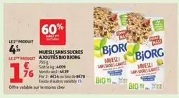 Auchan Supermarché BJORG Muesli sans sucres ajoutés bio offre