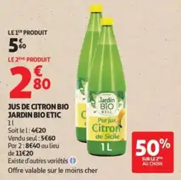 Auchan Supermarché Jus de citron bio jardin bio etic offre