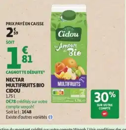 Auchan Supermarché CIDOU Nectar multifruits bio offre
