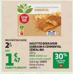 Auchan Supermarché Galettes boulgour sarrasin à l'emmental céréal bio offre