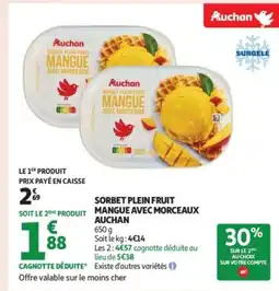 Auchan Supermarché AUCHAN Sorbet plein fruit mangue avec morceaux offre