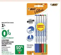 Auchan Supermarché BIC 5 Feutres effacable a sec velleda offre