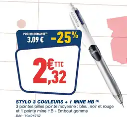 Bureau Vallée Stylo 3 couleurs + 1 mine hb offre