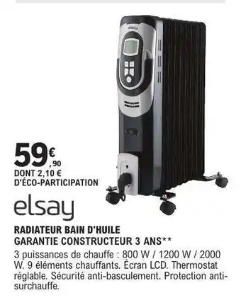 E.Leclerc elsay RADIATEUR BAIN D'HUILE offre