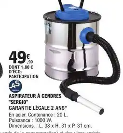 E.Leclerc ASPIRATEUR À CENDRES SERGIO offre