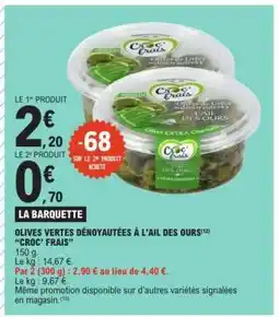 E.Leclerc Olives Vertes Dénoyautées à l'Ail des Ours offre