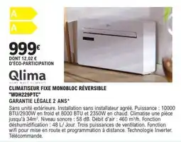 E.Leclerc Climatiseur Fixe Monobloc Réversible WDH229PTC offre