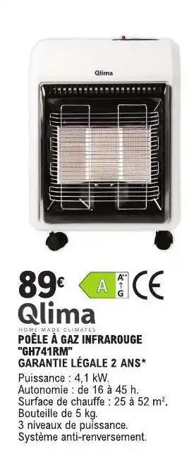 E.Leclerc Qlima POÊLE À GAZ INFRAROUGE 'GH741RM' offre