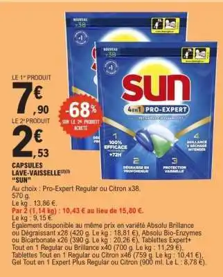 E.Leclerc Capsules Lave-vaisselle SUN offre