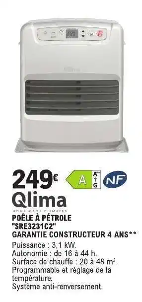 E.Leclerc Qlima POÊLE À PÉTROLE SRE3231C2 offre