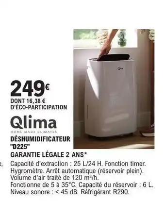 E.Leclerc Qlima Déshumidificateur D225 offre