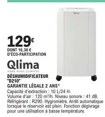 E.Leclerc Qlima Déshumidificateur D210 offre