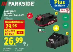 Lidl PARKSIDE Batterie + Chargeur 2 Ah, 20 V offre