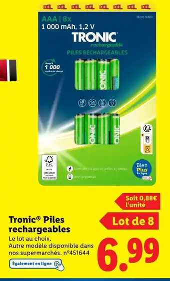 Lidl Tronic Piles rechargeables offre