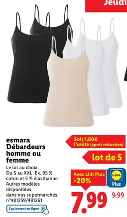 Lidl esmarra Débardeurs homme ou femme offre