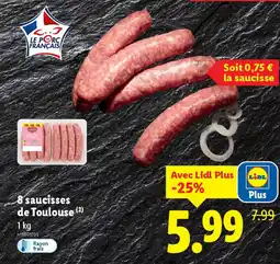 Lidl 8 saucisses de Toulouse offre