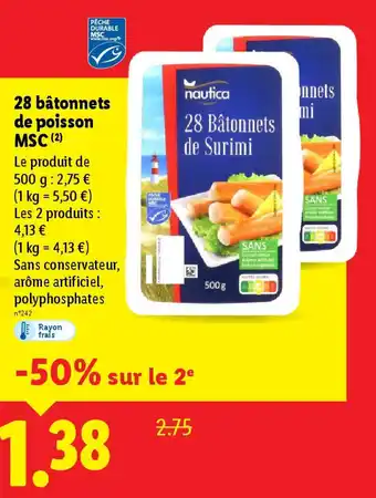 Lidl 28 bâtonnets de poisson MSC offre