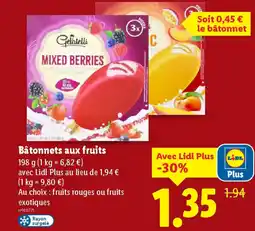 Lidl GELATELLI Bâtonnets aux fruits offre