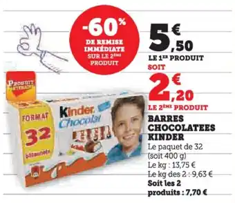U Express Barres chocolatees kinder offre