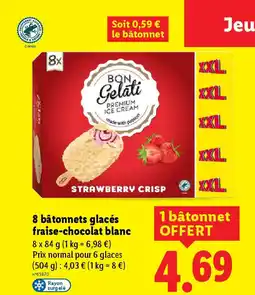 Lidl BON GELATI 8 bâtonnets glacés fraise-chocolat blanc offre