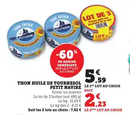 Bi1 Thon huile de tournesol petit navire offre