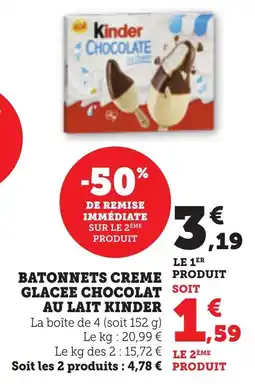 Bi1 Batonnets creme glacee chocolat au lait kinder offre