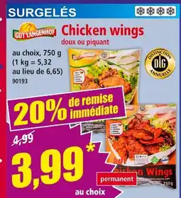 Norma Gut Langenhof Chicken wings doux ou piquant offre