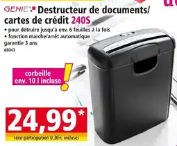 Norma GENIE Destructeur de documents/cartes de crédit 240S offre