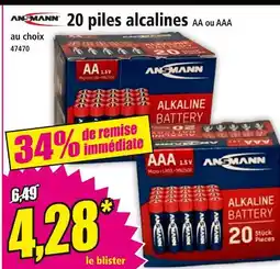 Norma Ansmann 20 piles alcalines AA ou AAA offre
