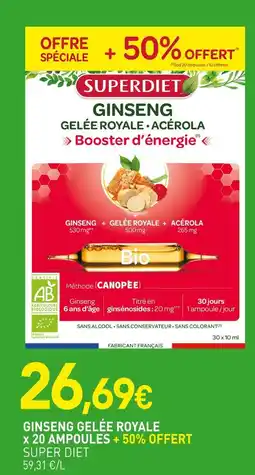 naturéO SUPER DIET Ginseng gelée royale x 20 ampoules + 50% offert offre