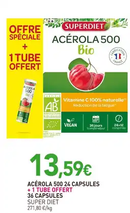 naturéO Super Diet ACÉROLA 500 24 CAPSULES + 1 TUBE OFFERT 36 CAPSULES offre