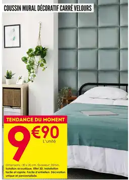 Décor Discount Coussin mural décoratif carré velours offre