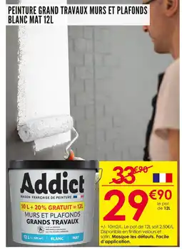 Décor Discount Addict PEINTURE GRAND TRAVAUX MURS ET PLAFONDS BLANC MAT 12L offre
