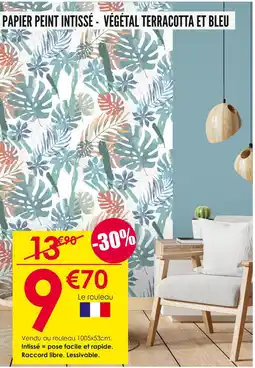 Décor Discount Papier peint intissé - Végétal terracotta et bleu offre