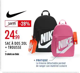 Intersport NIKE Sac à dos 20L + trousse offre