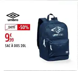 Intersport Umbro Sac à dos 20L offre