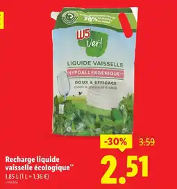 Lidl W5 VERT Recharge liquide vaisselle écologique offre