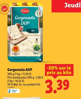 Lidl Milbona Gorgonzola AOP offre