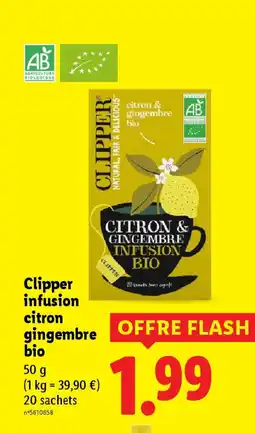 Lidl Clipper infusion citron gingembre bio offre