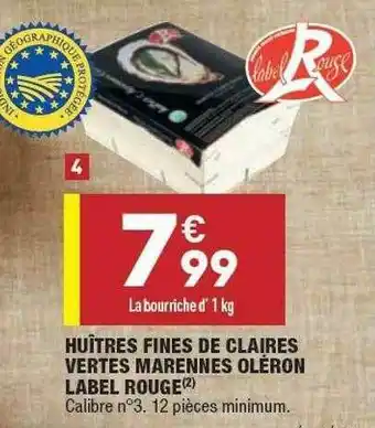 ALDI Huîtres Fines De Claires Vertes Marennes Oléron Label Rouge offre