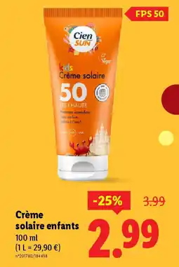 Lidl CIEN SUN Crème solaire enfants offre